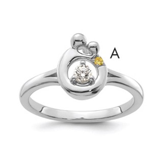 14k WG Diamond with 1 Genuine Birthstone Mother/Child Ring