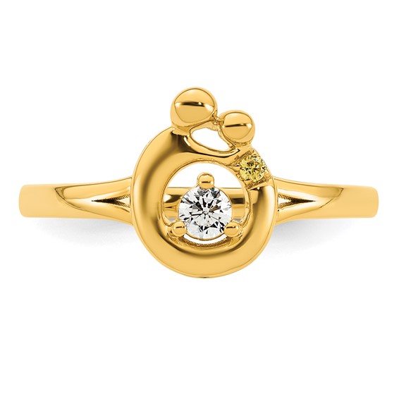14k Diamond with 1 Synthetic Birthstone Mother/Child Ring