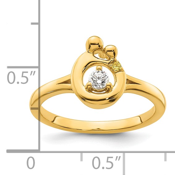 14k Diamond with 1 Synthetic Birthstone Mother/Child Ring