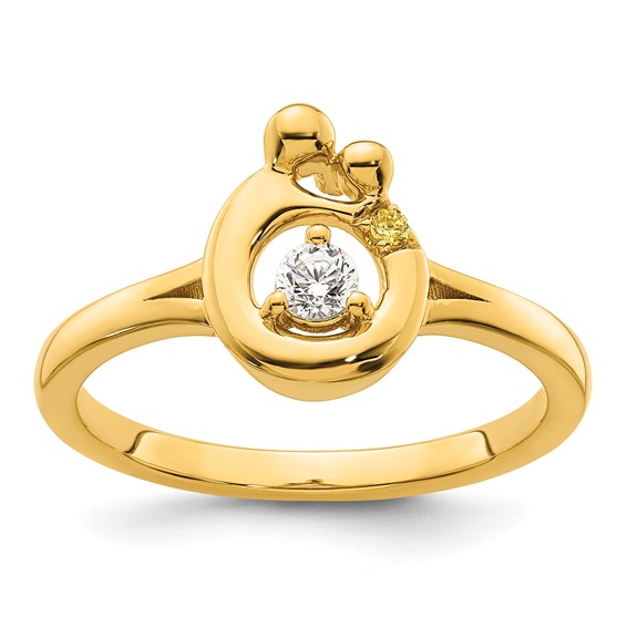 14k Diamond with 1 Synthetic Birthstone Mother/Child Ring