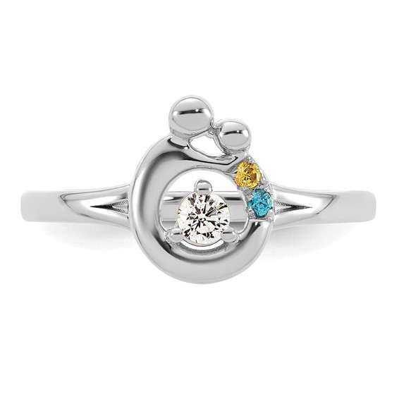 14k WG Diamond with 2 Genuine Birthstone Mother/Child Ring