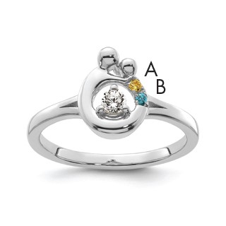 14k WG Diamond with 2 Genuine Birthstone Mother/Child Ring