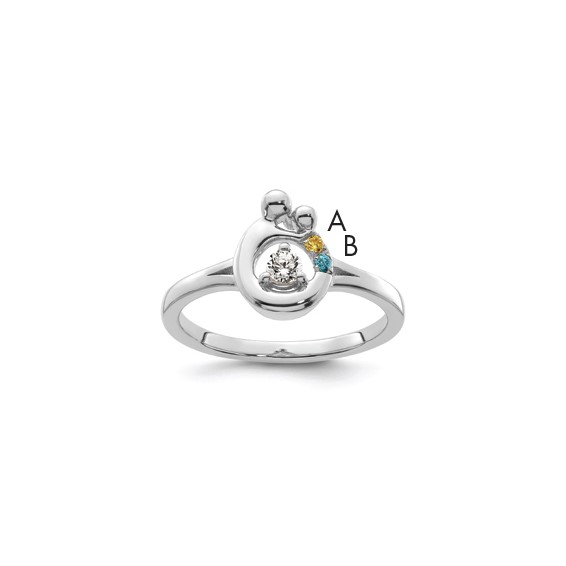 14k WG Diamond with 2 Genuine Birthstone Mother/Child Ring