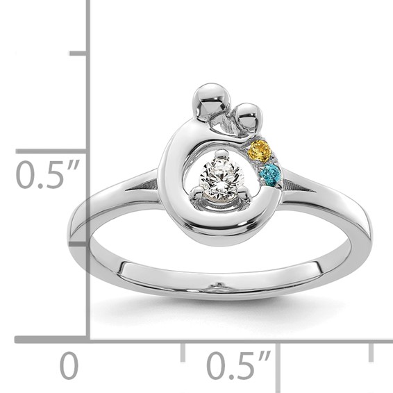 14k WG Diamond with 2 Genuine Birthstone Mother/Child Ring