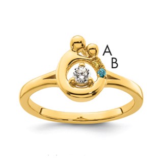 14k Diamond with 2 Genuine Birthstone Mother/Child Ring