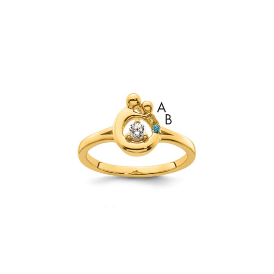14k Diamond with 2 Genuine Birthstone Mother/Child Ring