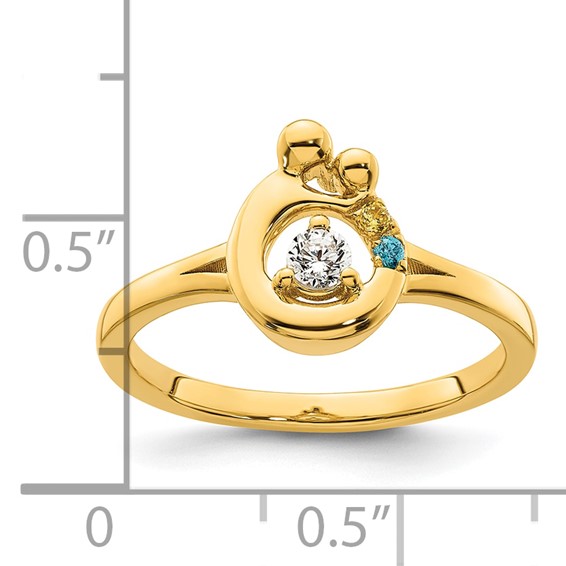 14k Diamond with 2 Genuine Birthstone Mother/Child Ring