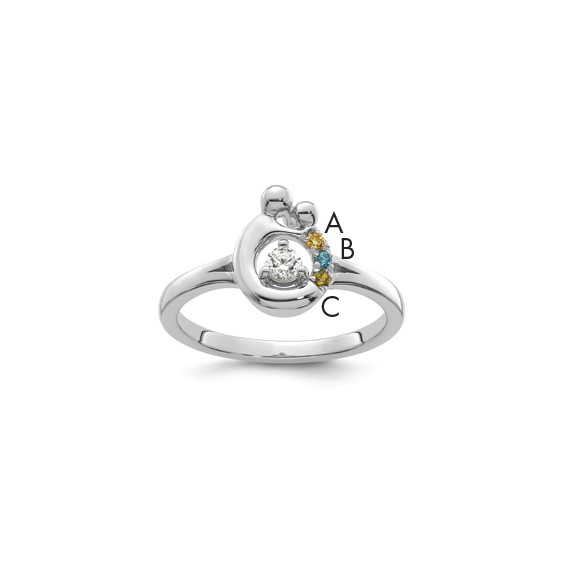 14k WG Diamond with 3 Genuine Birthstone Mother/Child Ring