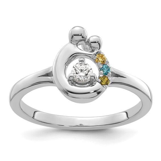 14k WG Diamond with 3 Genuine Birthstone Mother/Child Ring