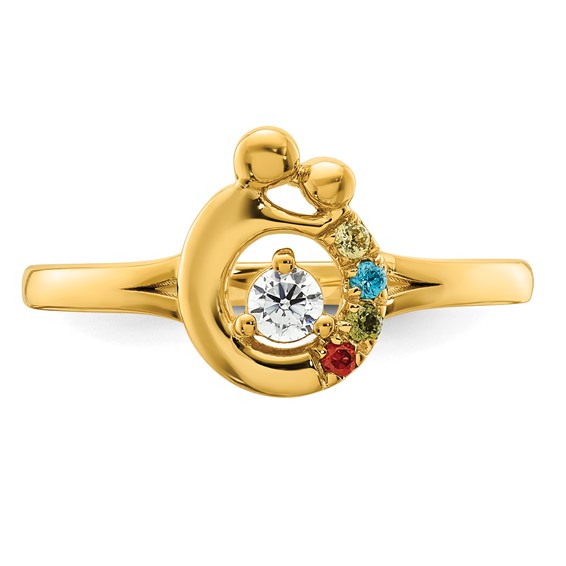 14k Diamond with 4 Synthetic Birthstone Mother/Child Ring