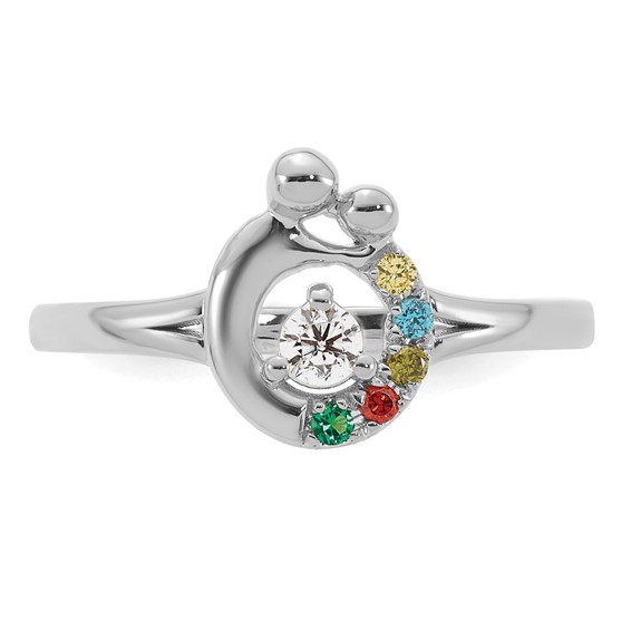 14k WG Diamond with 5 Synthetic Birthstone Mother/Child Ring