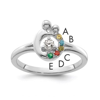 14k WG Diamond with 5 Birthstone Mother/Child Ring Semi-mount