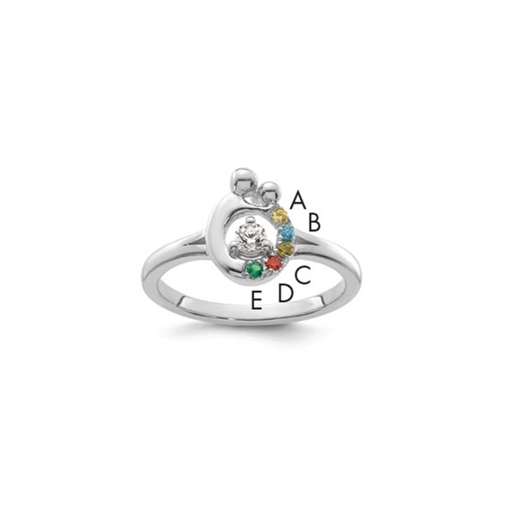 14k WG Diamond with 5 Synthetic Birthstone Mother/Child Ring