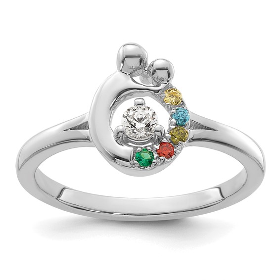 14k WG Diamond with 5 Synthetic Birthstone Mother/Child Ring