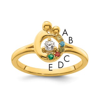 14k Diamond with 5 Synthetic Birthstone Mother/Child Ring