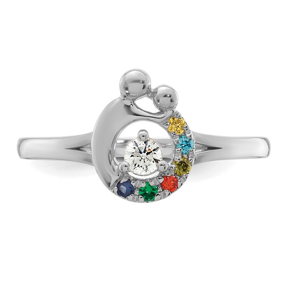 14k WG Diamond with 6 Synthetic Birthstone Mother/Child Ring