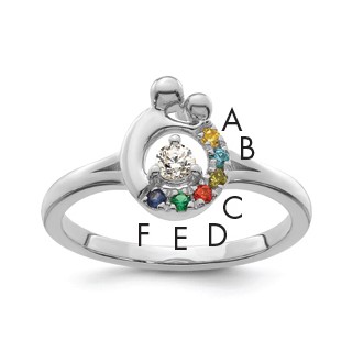 14k WG Diamond with 6 Synthetic Birthstone Mother/Child Ring