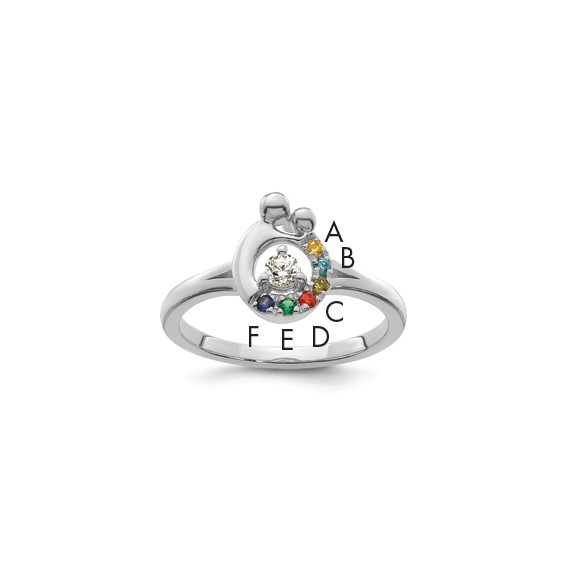 14k WG Diamond with 6 Synthetic Birthstone Mother/Child Ring