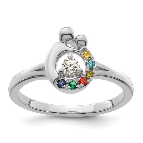 14k WG Diamond with 6 Synthetic Birthstone Mother/Child Ring
