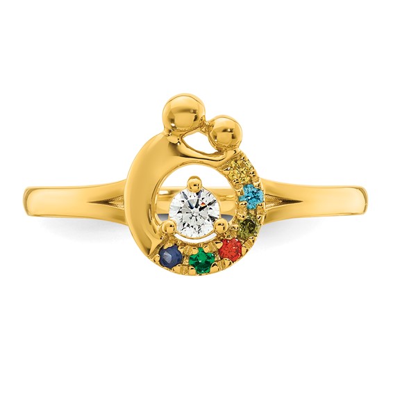 14k Diamond with 6 Synthetic Birthstone Mother/Child Ring