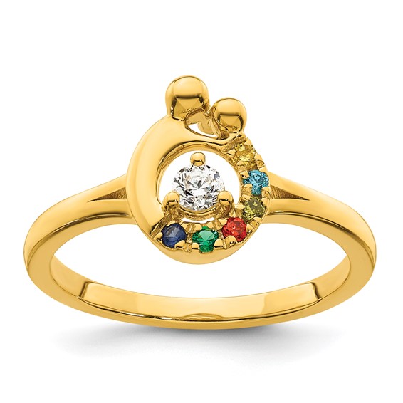 14k Diamond with 6 Synthetic Birthstone Mother/Child Ring