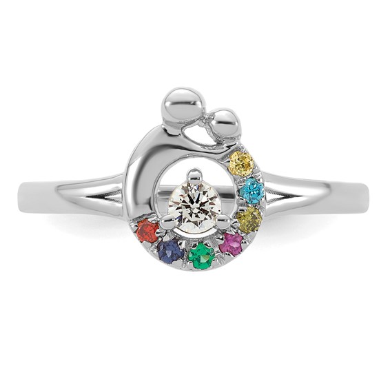 14k WG Diamond with 7 Genuine Birthstone Mother/Child Ring