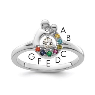 14k WG Diamond with 7 Genuine Birthstone Mother/Child Ring