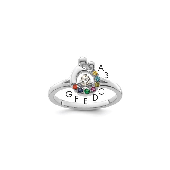 14k WG Diamond with 7 Genuine Birthstone Mother/Child Ring