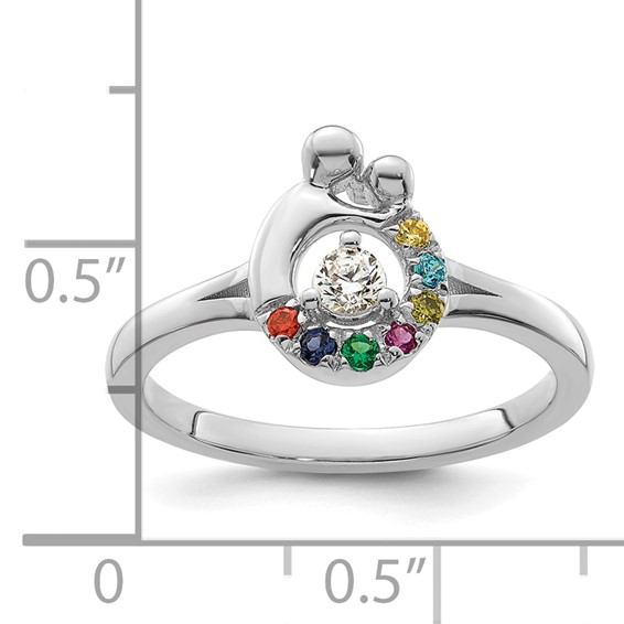 14k WG Diamond with 7 Genuine Birthstone Mother/Child Ring