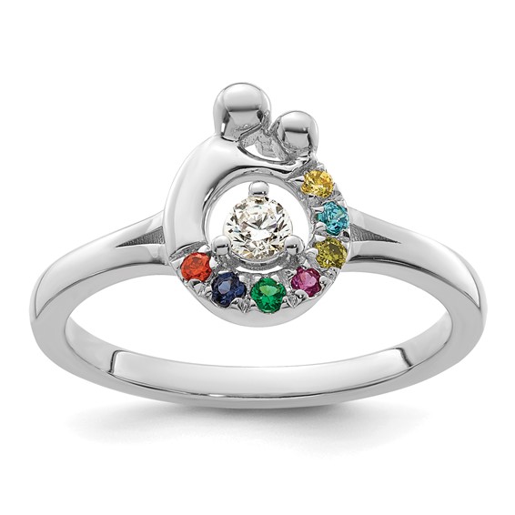 14k WG Diamond with 7 Genuine Birthstone Mother/Child Ring