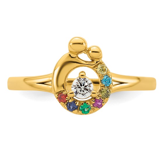 14k Diamond with 7 Synthetic Birthstone Mother/Child Ring