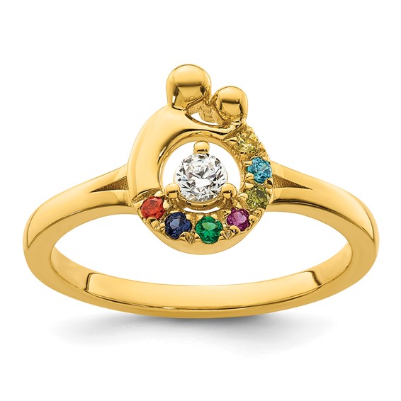 14k Diamond with 7 Synthetic Birthstone Mother/Child Ring