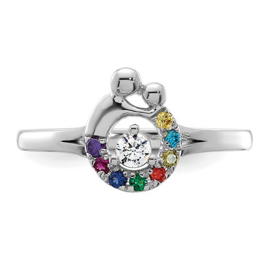 14k WG Diamond with 8 Synthetic Birthstone Mother/Child Ring