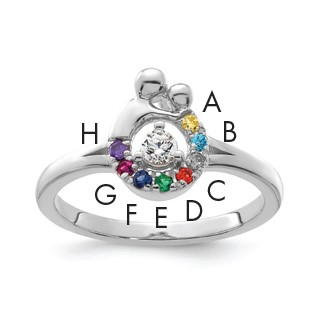 14k WG Diamond with 8 Synthetic Birthstone Mother/Child Ring