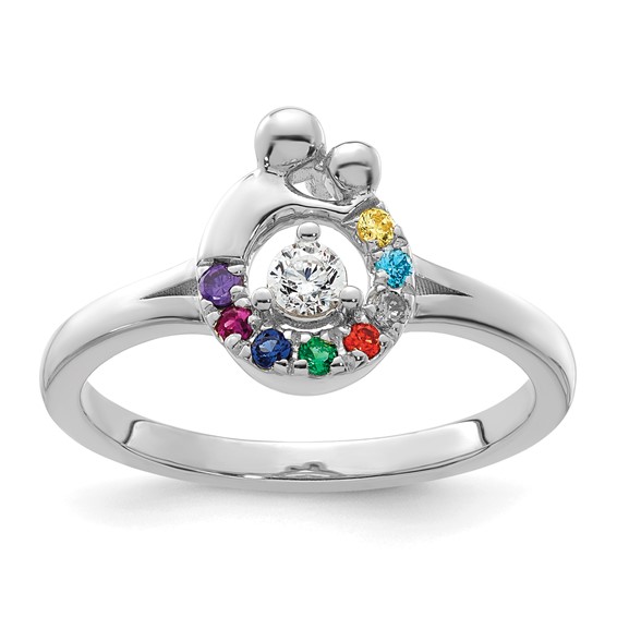14k WG Diamond with 8 Synthetic Birthstone Mother/Child Ring