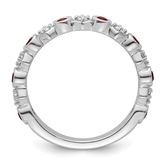14K White Gold Polished 1/4 carat Diamond and Ruby Fashion Band