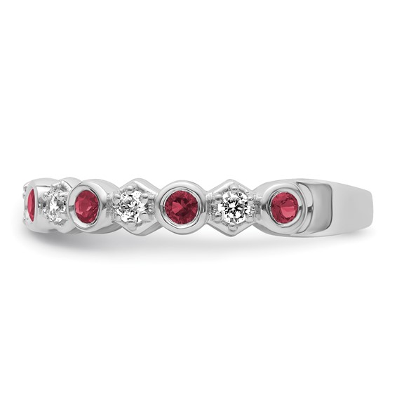 14K White Gold Polished 1/4 carat Diamond and Ruby Fashion Band