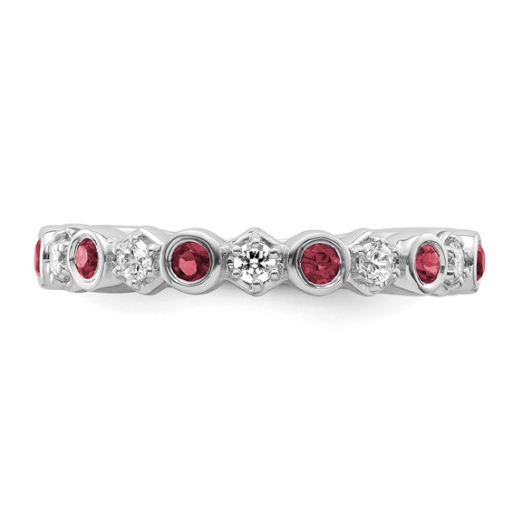 14K White Gold Polished 1/4 carat Diamond and Ruby Fashion Band
