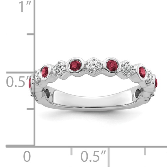 14K White Gold Polished 1/4 carat Diamond and Ruby Fashion Band
