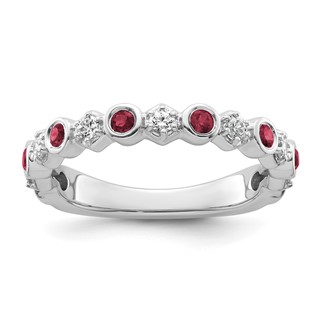 14K White Gold Polished 1/4 carat Diamond and Ruby Fashion Band