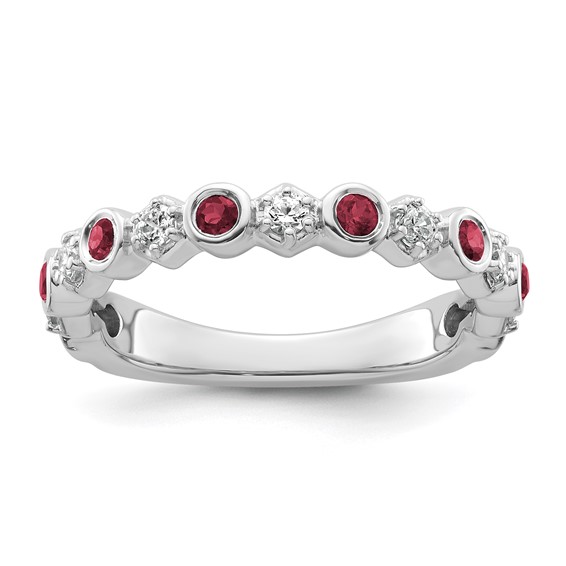 14K White Gold Polished 1/4 carat Diamond and Ruby Fashion Band