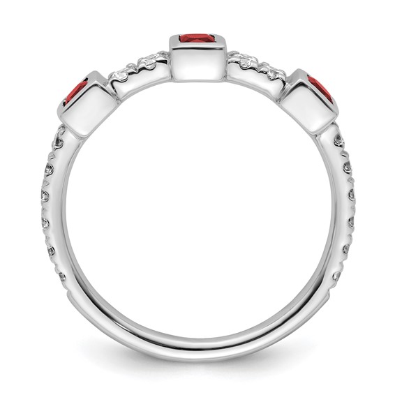 14K White Gold Polished 1/3 carat Diamond and Princess Ruby Fashion Ring