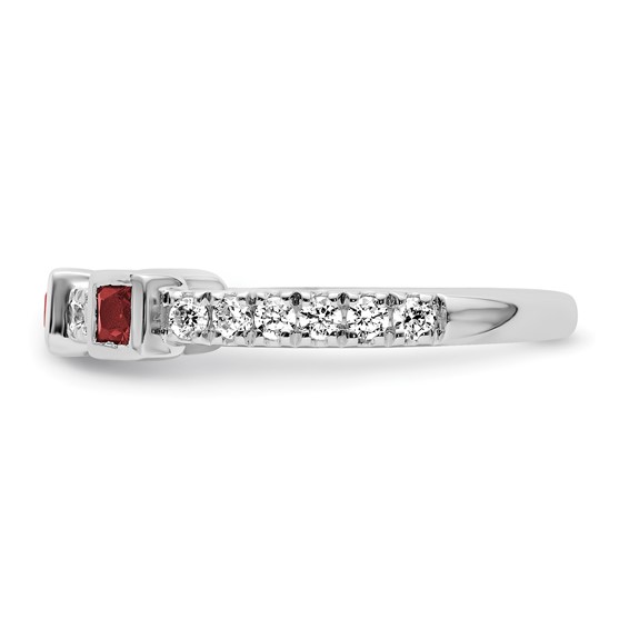 14K White Gold Polished 1/3 carat Diamond and Princess Ruby Fashion Ring
