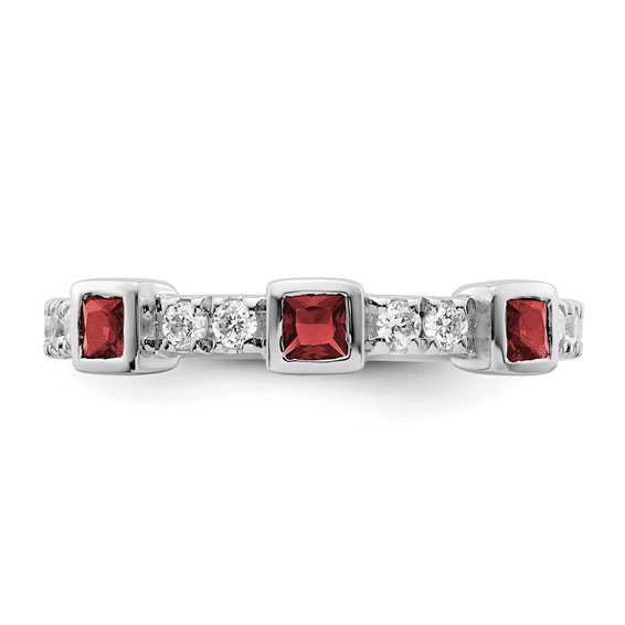 14K White Gold Polished 1/3 carat Diamond and Princess Ruby Fashion Ring