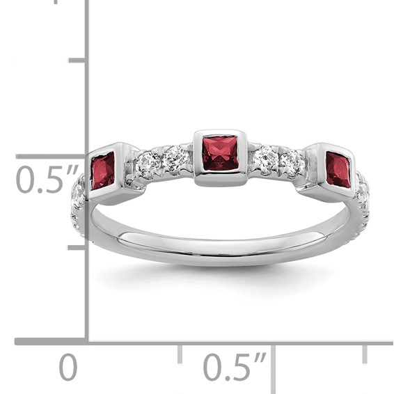 14K White Gold Polished 1/3 carat Diamond and Princess Ruby Fashion Ring
