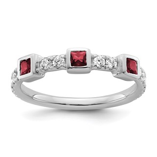 14K White Gold Polished 1/3 carat Diamond and Princess Ruby Fashion Ring