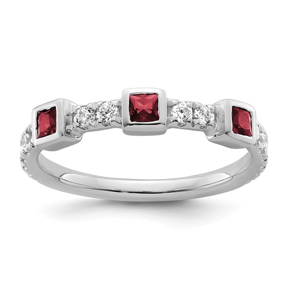 14K White Gold Polished 1/3 carat Diamond and Princess Ruby Fashion Ring