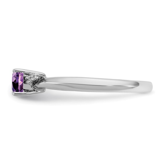 14K White Gold Polished Diamond and Amethyst Fashion Ring