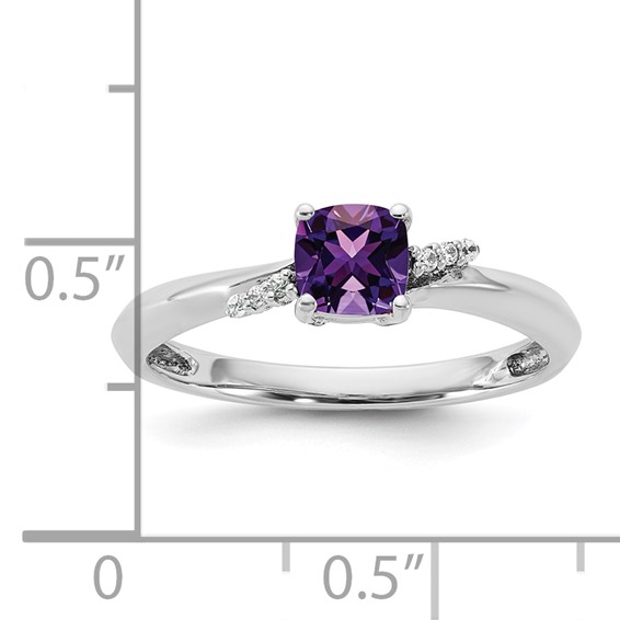 14K White Gold Polished Diamond and Amethyst Fashion Ring