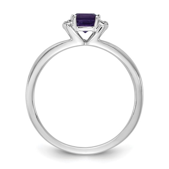 14K White Gold Polished Diamond and Amethyst Fashion Ring
